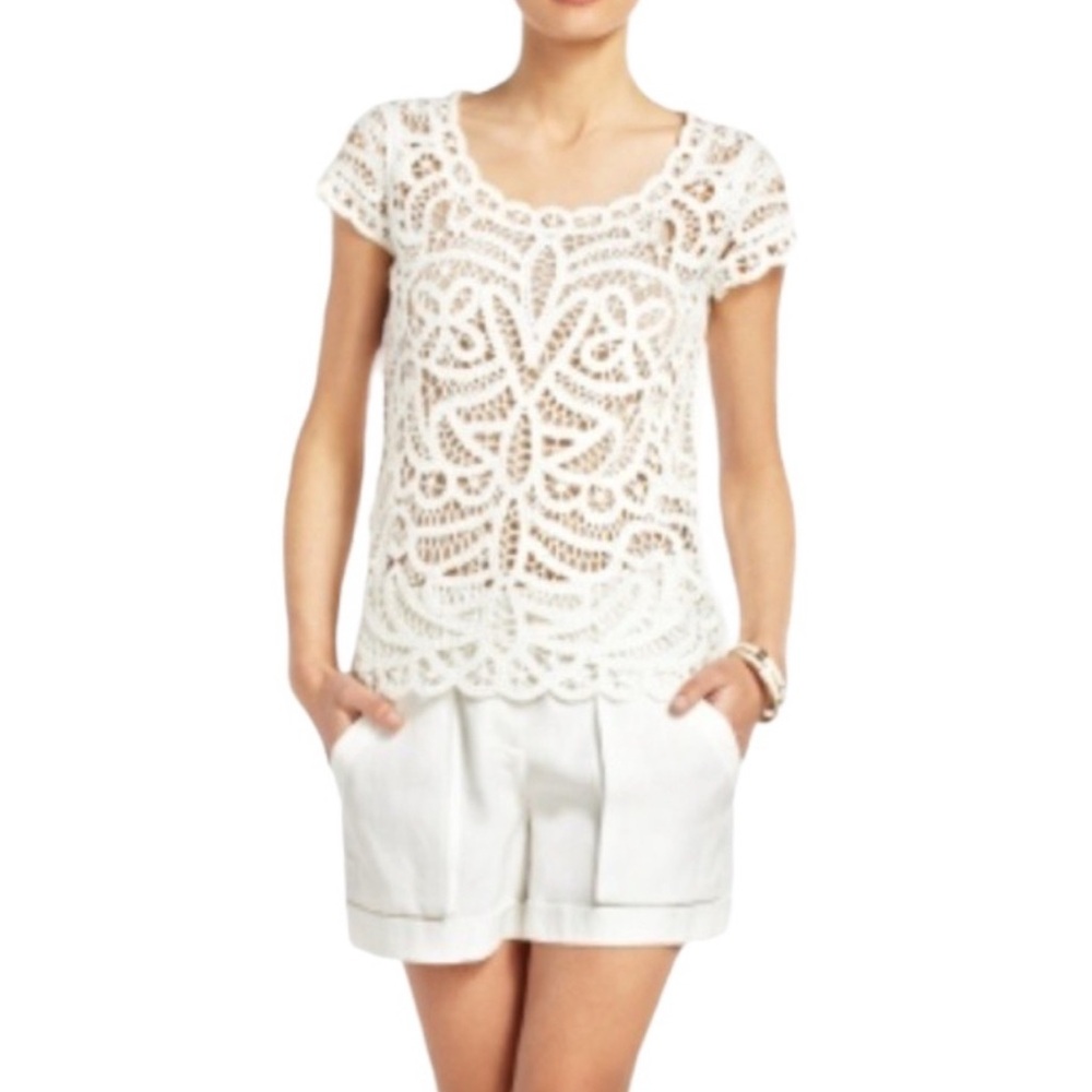 BCBGMaxAzria White Crochet Gardenia Blouse